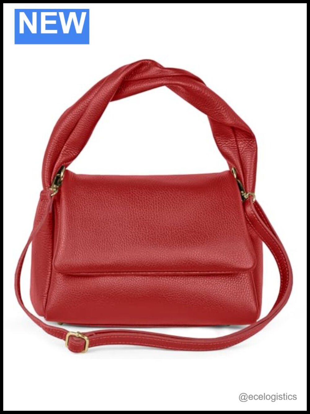 Italian Calf Leather Top-Handle Bag with Zipper Magnetic Flap & Twisted Handle
